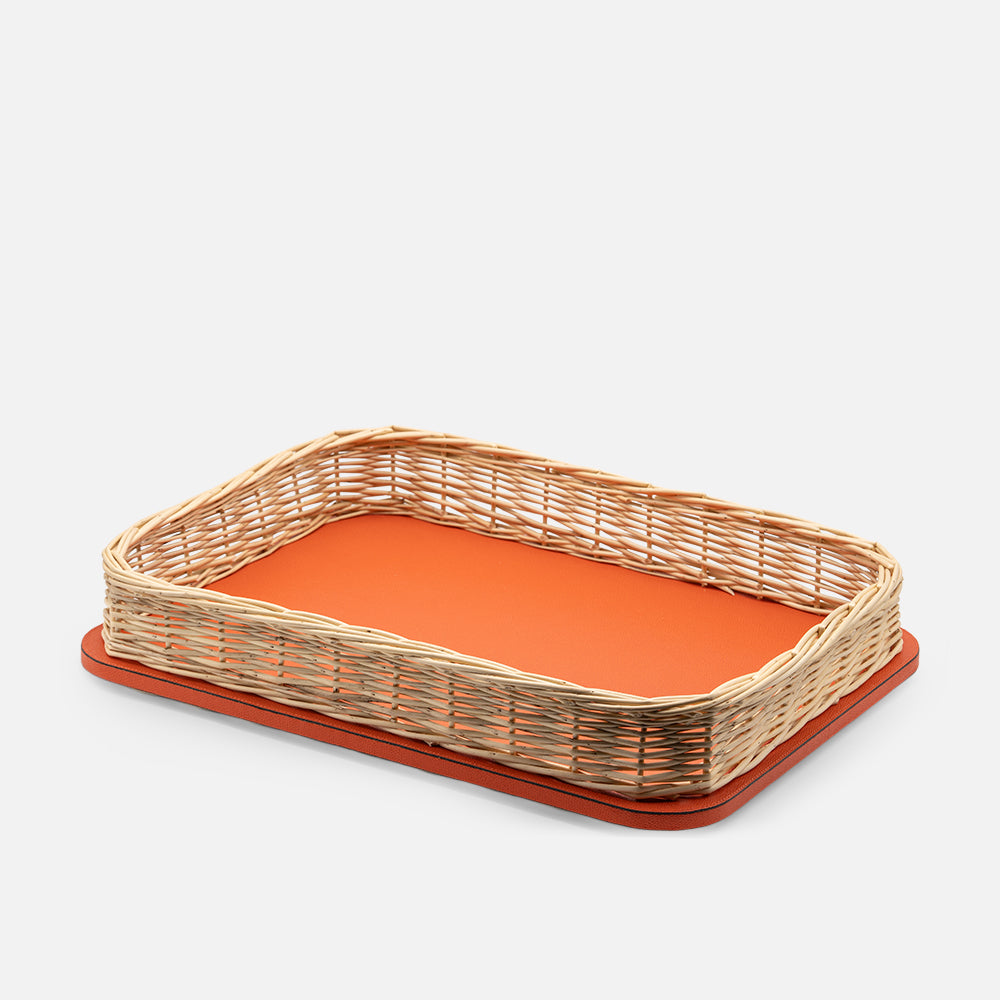 Orsay Mango Leather & Rattan Rectangular Large Tray