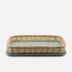 Orsay Mint Leather & Rattan Rectangular Large Tray