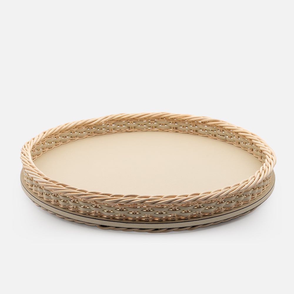 Orsay Rattan Round Tray Ivory (Large)