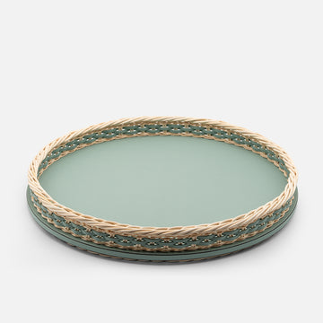 Orsay Rattan Round Tray Mint (Large)
