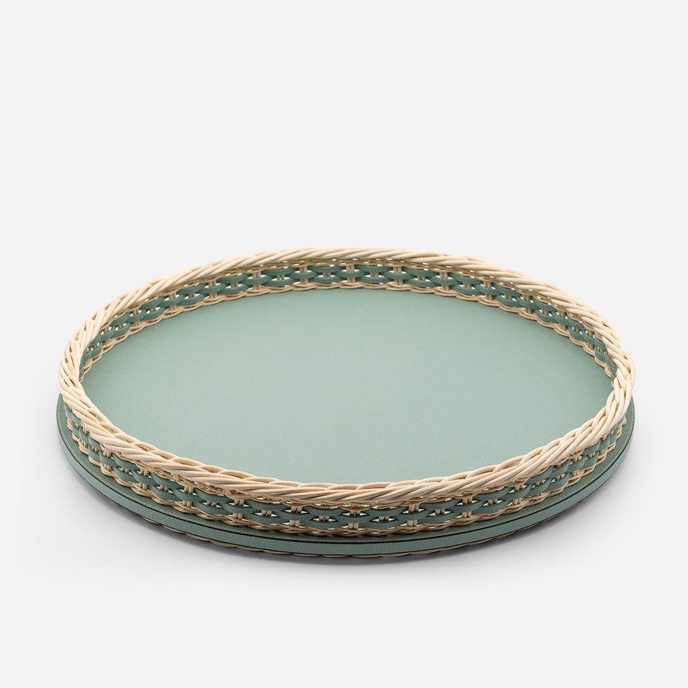 Orsay Rattan Round Tray Mint (Large)