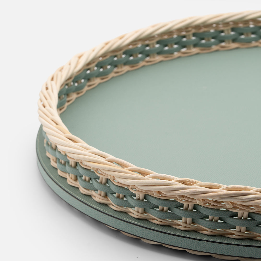 Orsay Rattan Round Tray Mint (Large)