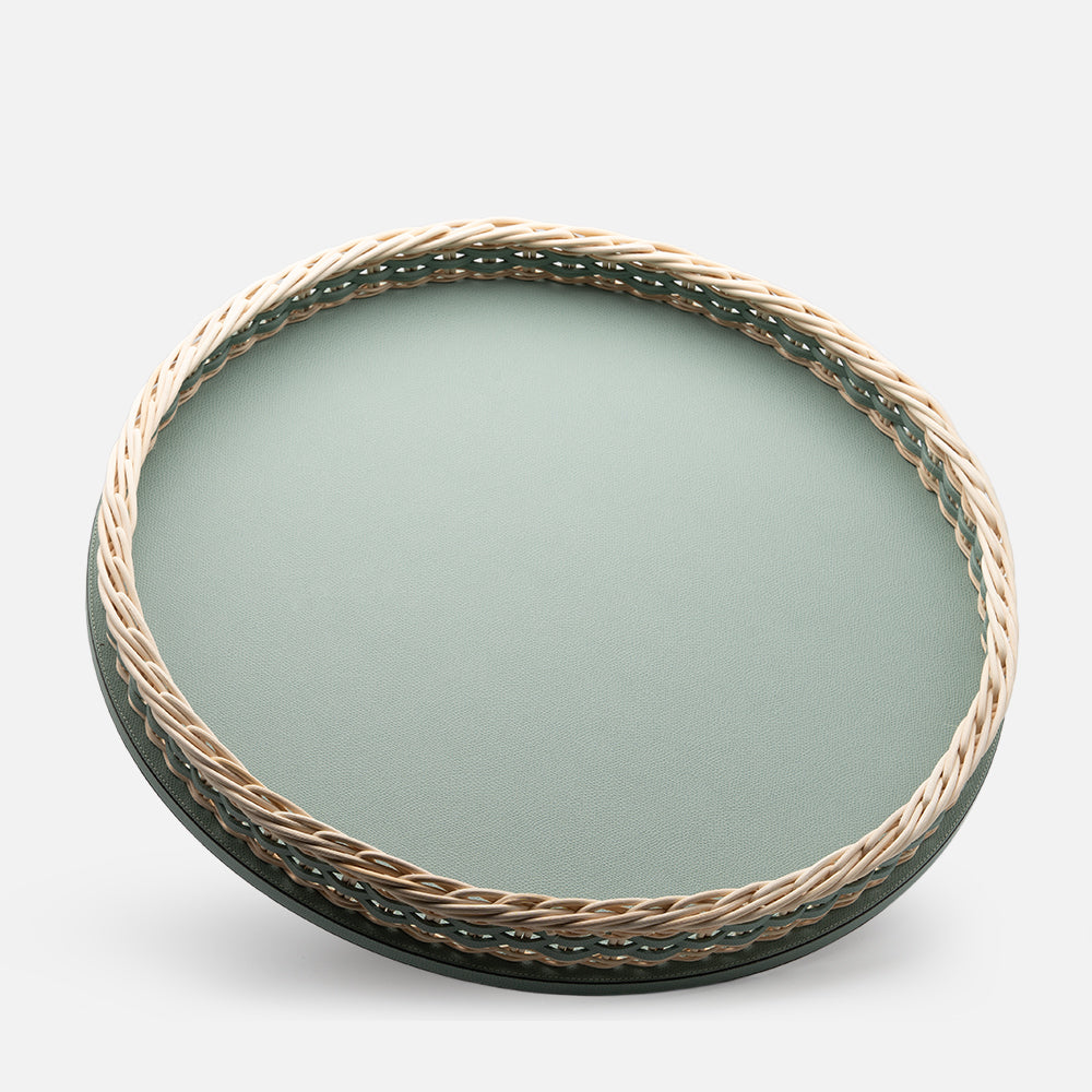 Orsay Rattan Round Tray Mint (Large)