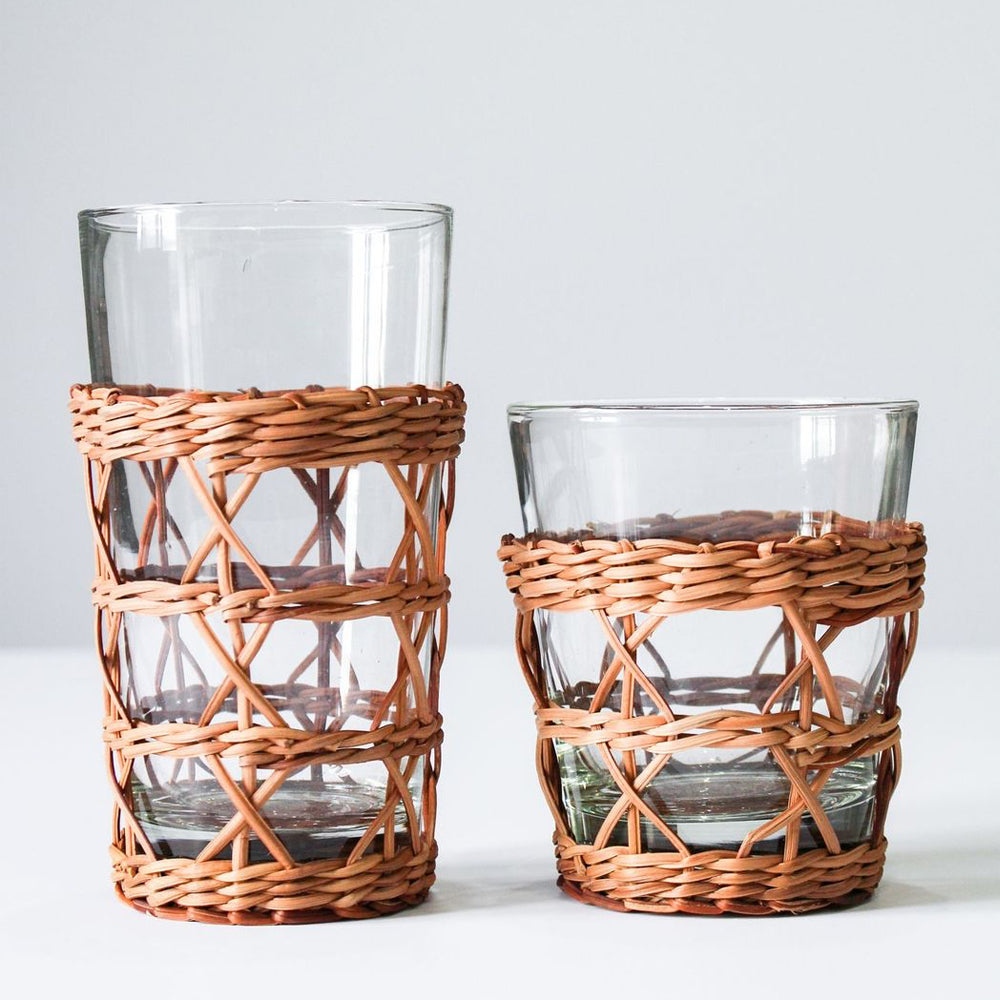 Rattan Cage Highball Glass – Handwoven Wicker