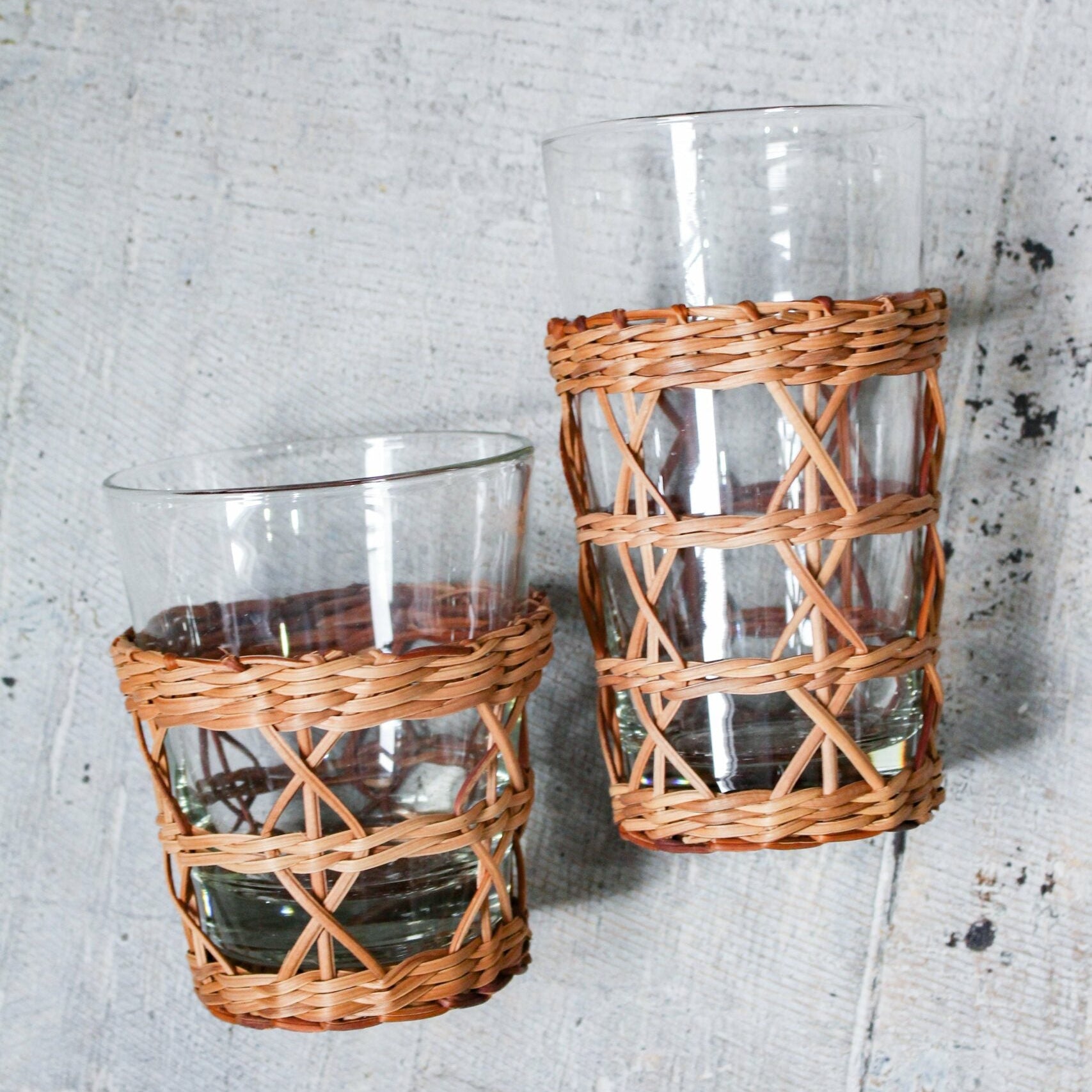 Rattan Cage Highball Glass – Handwoven Wicker