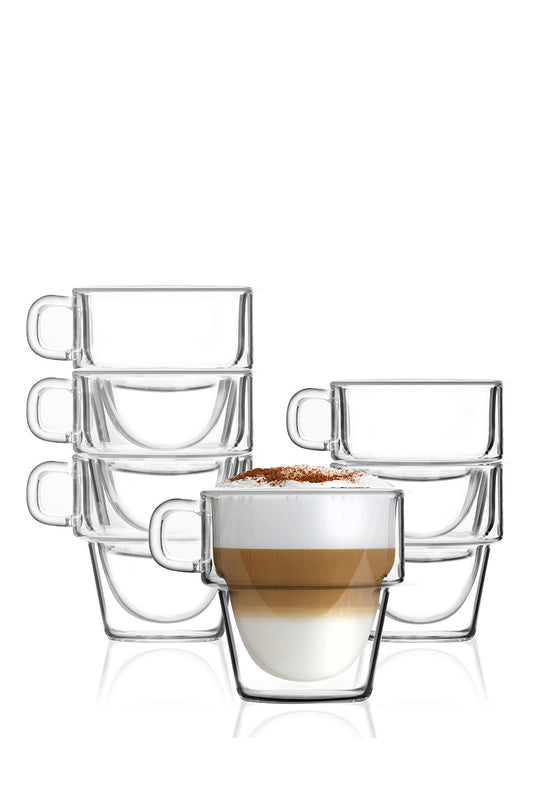 أكواب سينزو مزدوجة الجدار، 350 مل، مجموعة من 6 قطع