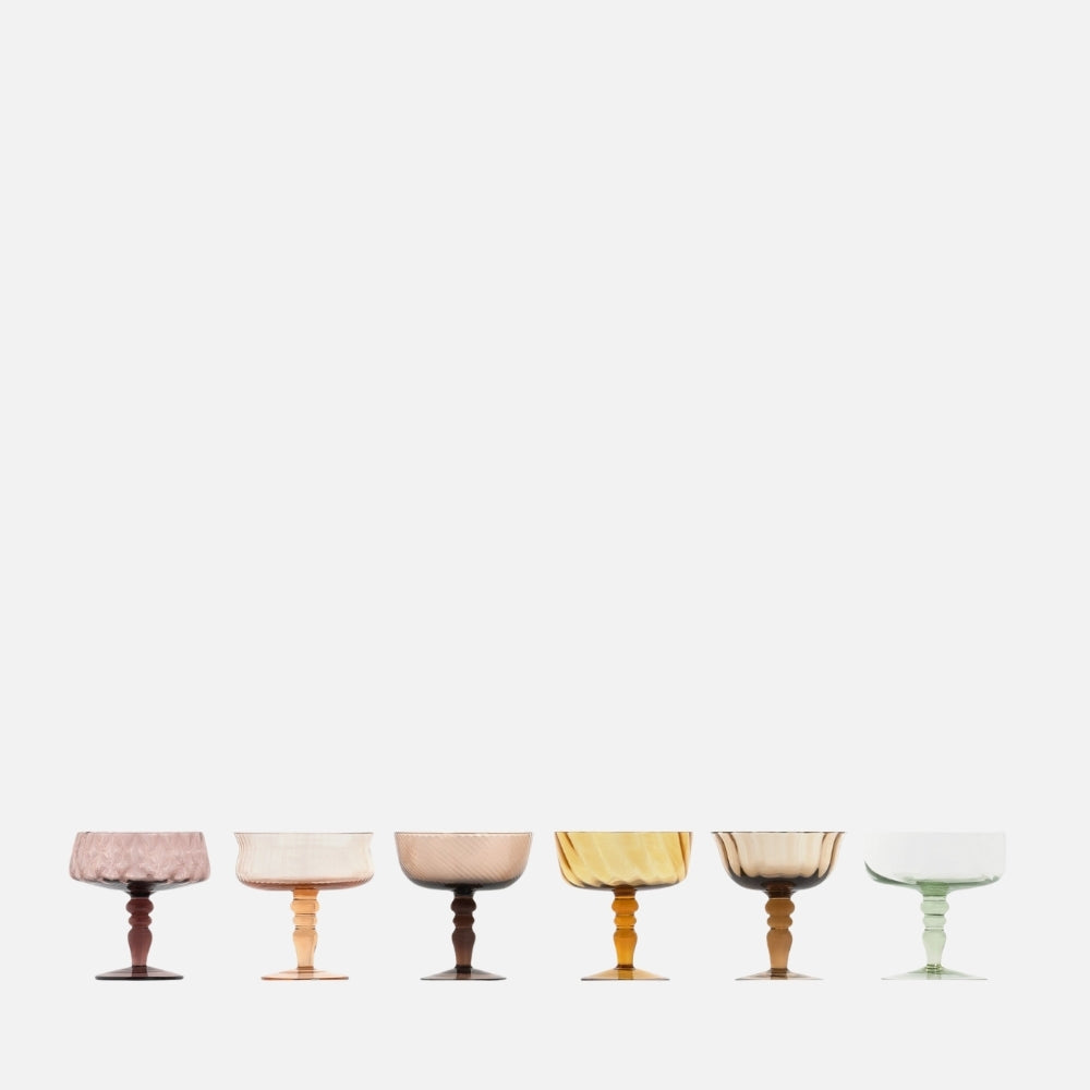 Set of 6 Goblets – Assorted Shapes Blown Glass, 11 cm
