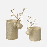Set of 2 Reindeer Tealight Holders – White/Gold Porcelain