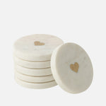 Set of 6 Heart Marble Coasters – White