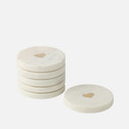 Set of 6 Heart Marble Coasters – White