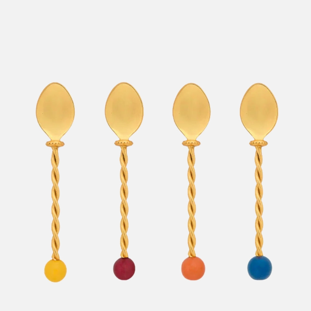 Set of 4 Torchon Dessert Spoons – Gold, 14 cm