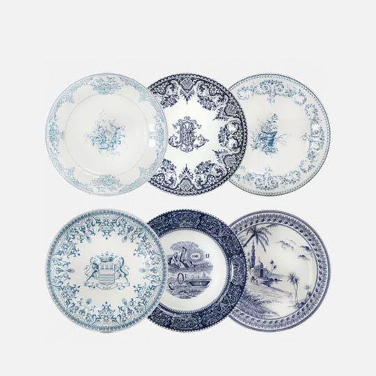 Set of 6 Assorted Dessert Plates - Blue Mismatched