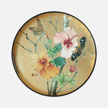 صينية خشبية مطلية بنقشة أزهار استوائية - 35 سم