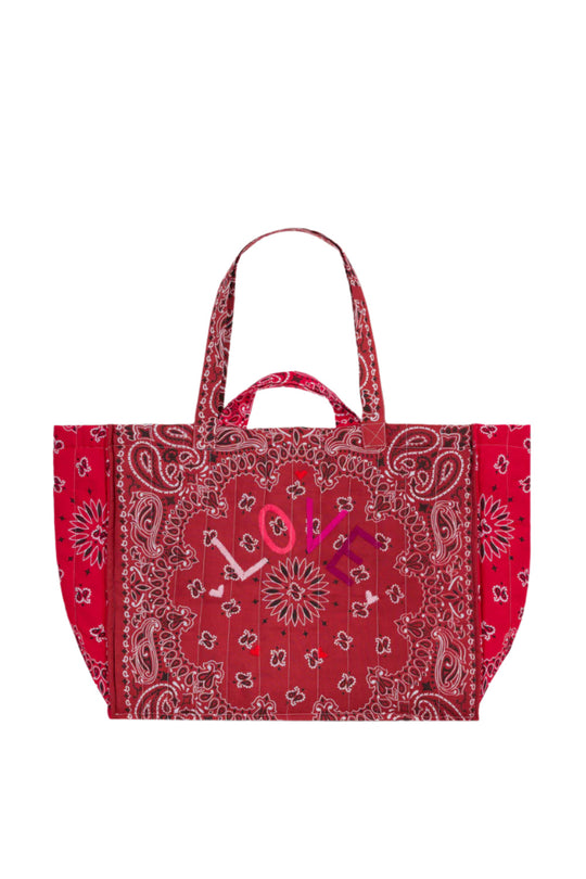 Maxi Cabas Matelasse-LOVE-Vintage Red