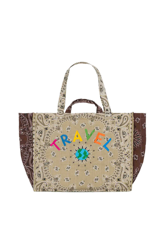 Call It Tds - Maxi Cabas Matelassé - Travel/ Mapmonde Beige / Marron Tote Bag