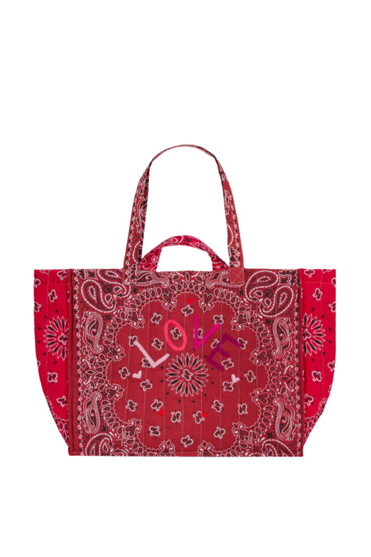 Maxi Cabas Matelasse-LOVE-Vintage Red