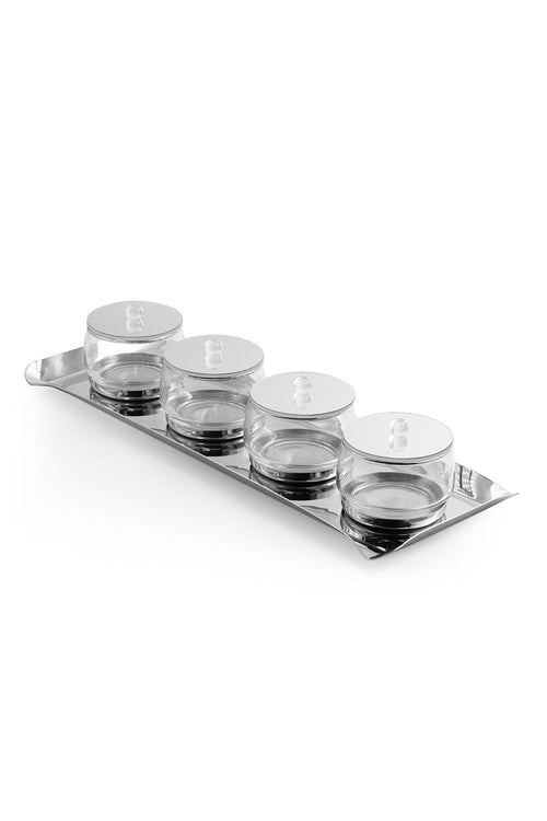 Quadro 4 Section Serving Platte/Covers-Silver