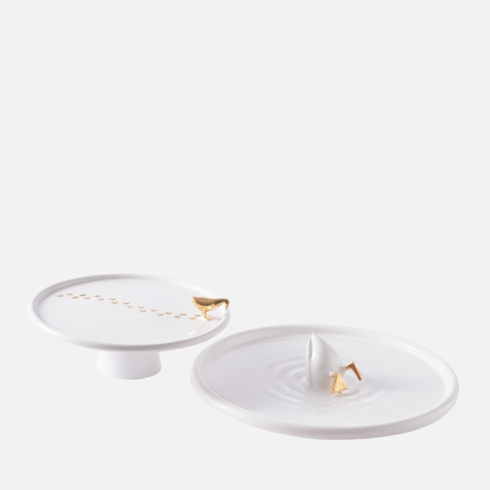 Walking Duck Plate – White/Gold Ceramic Serveware