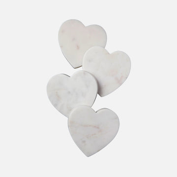 White Marble Heart Coasters – Set of 4