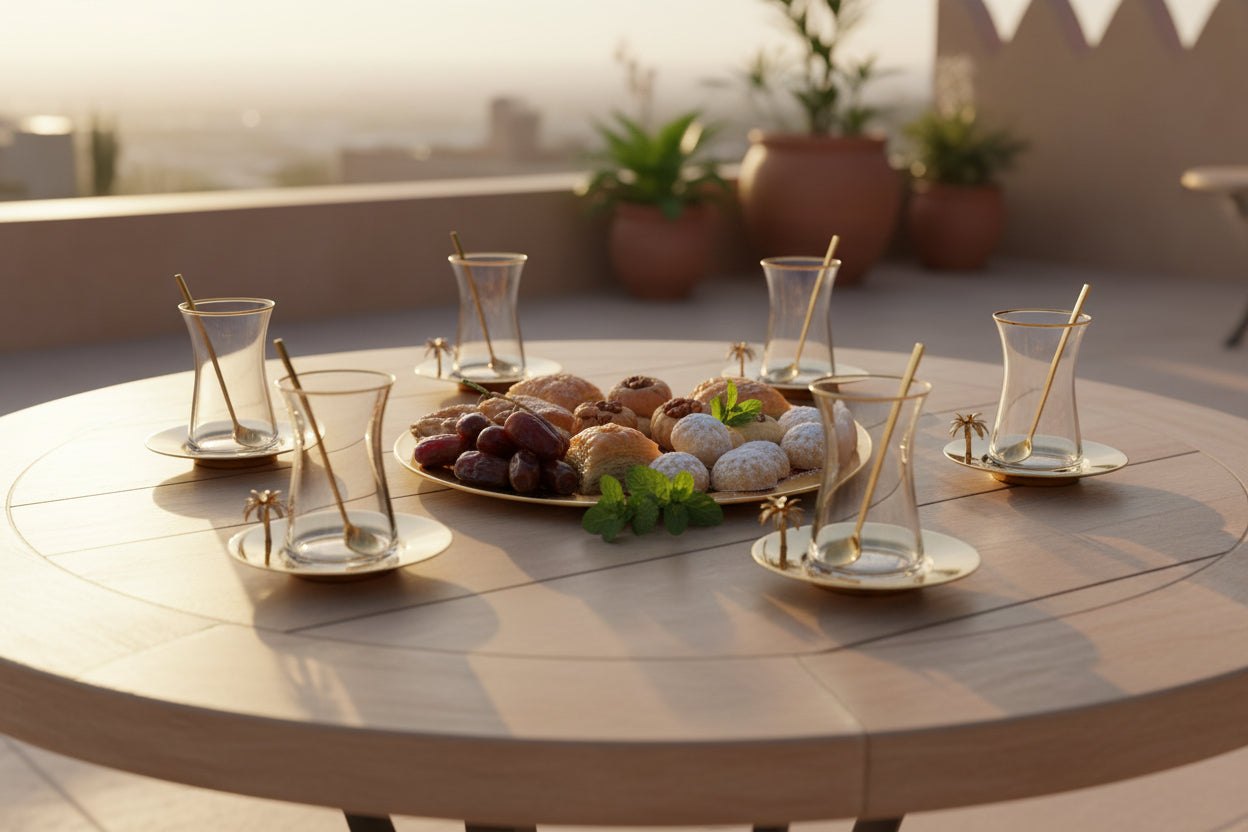 3D Gold Palm Espresso Cups with Gold Saucer (Set of 6)