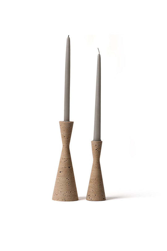 Conical Travertine Candle Holder, Set of 2