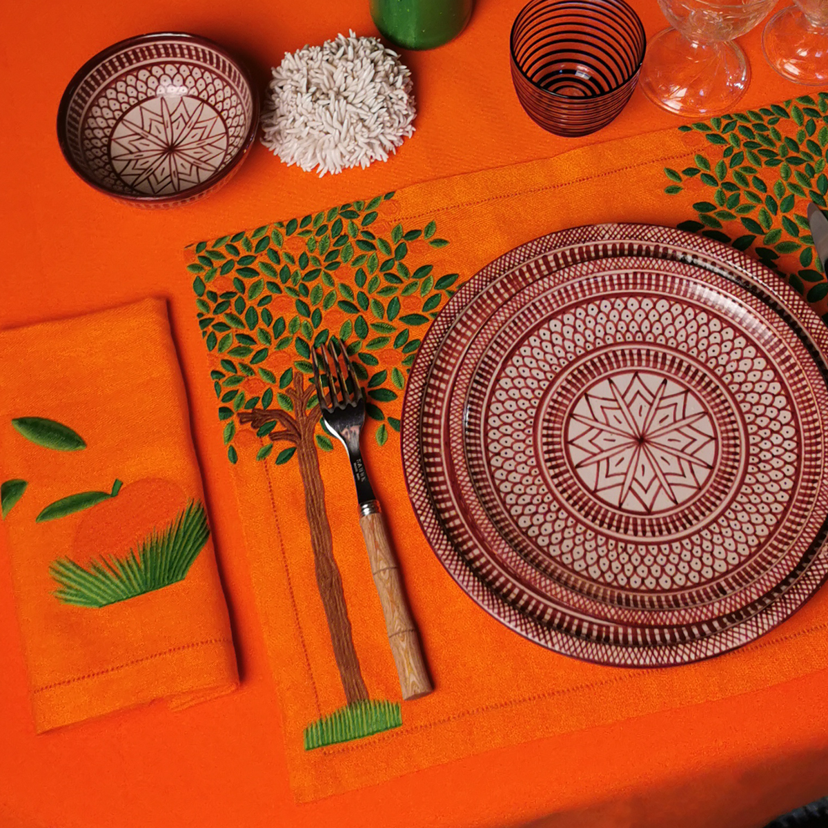 Waww La Table Oranger orange linen placemats by Aurélie Bidermann, set of four, styled on a table setting