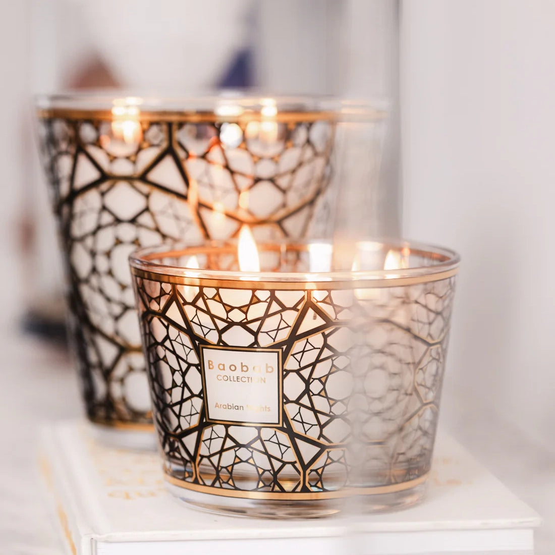 Baobab Collection Arabian Nights 4-wick scented candle in mouth-blown glass, 1.1kg, styled in a room setting (3)