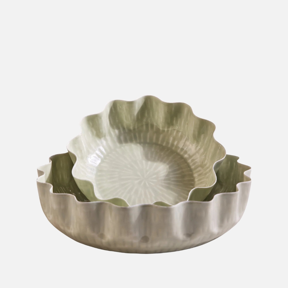 Nera Enamel Serving Bowls, Light Green, Set of 2