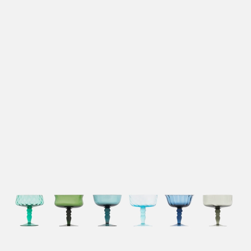 Set of 6 Champagne Bowls – Textured Blown Glass, 11 cm