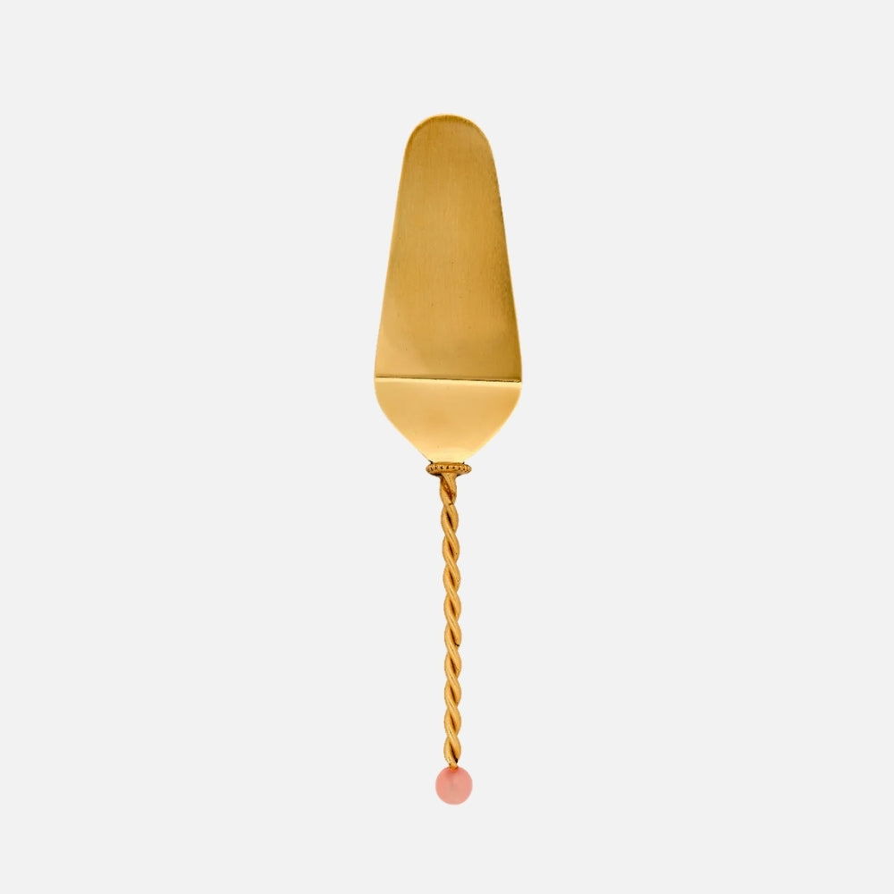 Bitossi Home Torchon gold cake server with twisted handle, 27.5cm, front view
