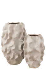 Abstract Waves Porcelain Vase – Large Beige Sculptural Accent