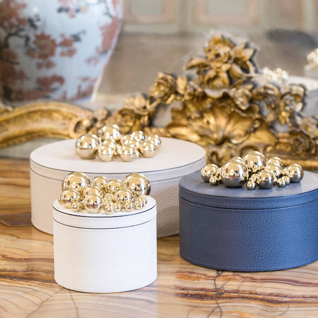 Champagne Sphérades Round Box, Ivory, 18.5cm
