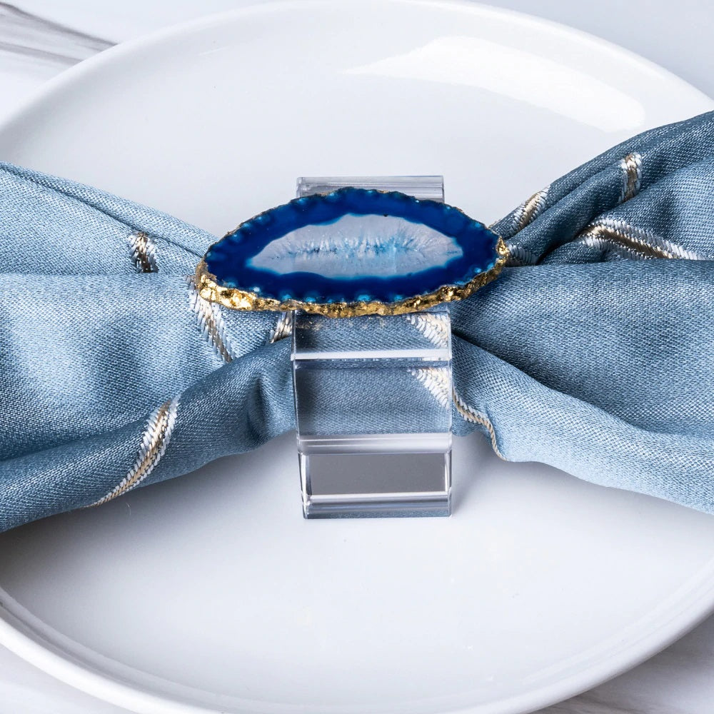 Blue Agate Napkin Rings, Set of 4