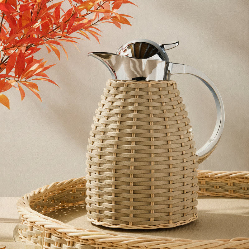 Chantilly Leather & Rattan Carafe, Ivory, 1L
