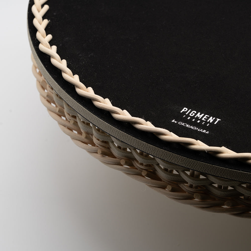Orsay Leather & Rattan Round Tray, Ivory, 46.5cm