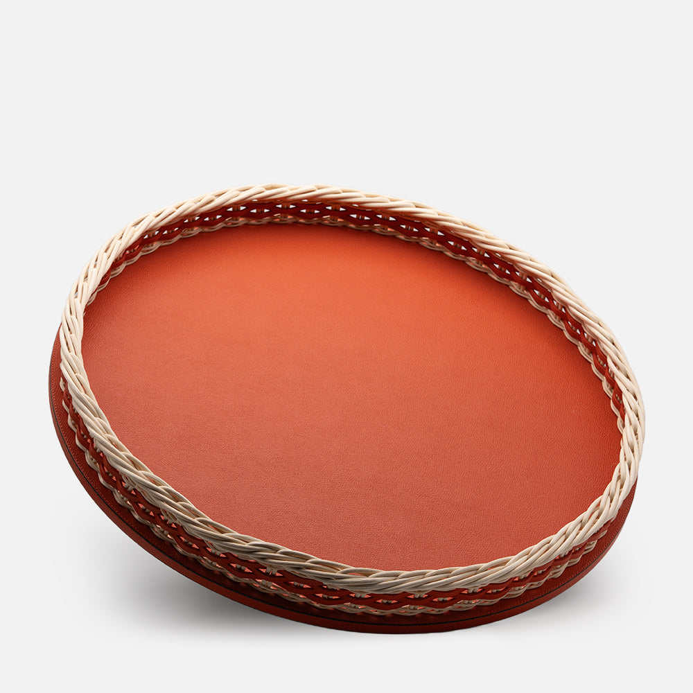 Orsay Leather & Rattan Round Tray, Mango, 46.5cm