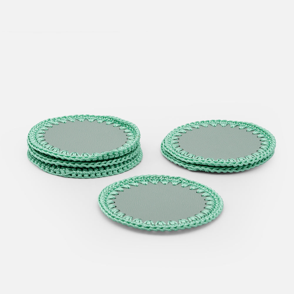 Rochelle Leather & Crochet Coaster, Mint, Set of 6