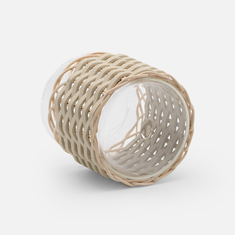 Wideville Leather & Rattan Candle Holder, Ivory