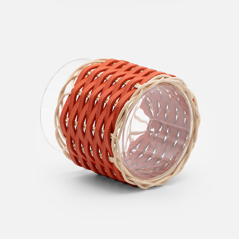 Wideville Leather & Rattan Candle Holder, Mango