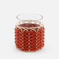 Wideville Leather & Rattan Candle Holder, Mango