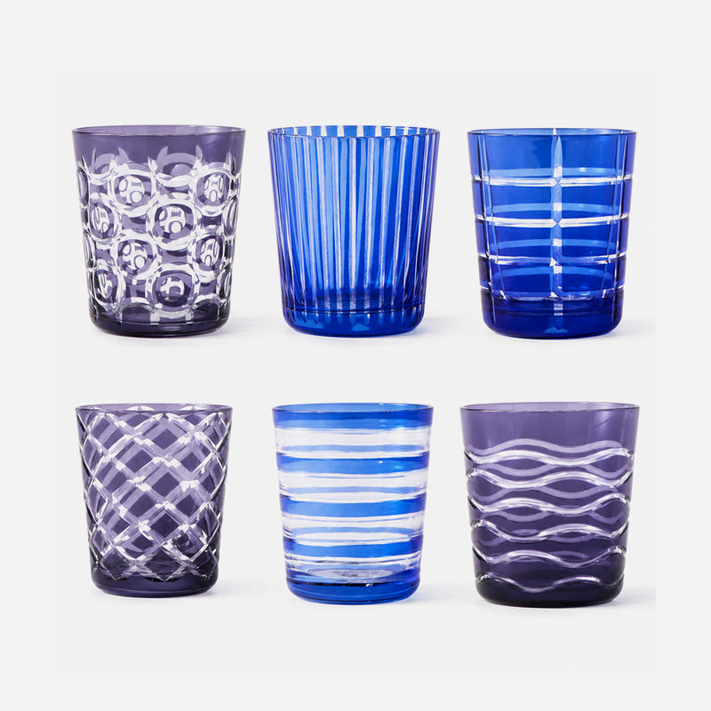 Cobalt Mix Glass Tumblers, Set of 6