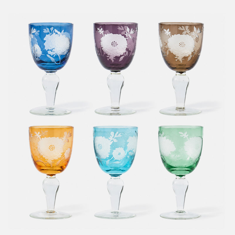 Peony Multicolour Wine Glasses, Set of 6