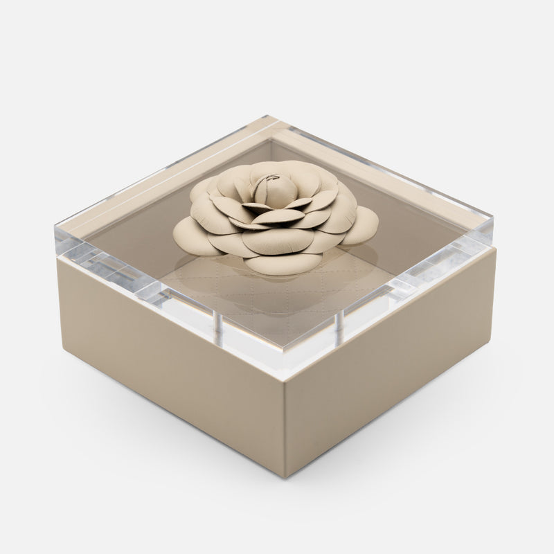 Fleur Camellia Diamonds Square Box, Ivory, 17x17cm