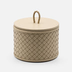 Jana Handwoven Leather Round Box, 12cm, Ivory