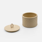 Jana Handwoven Leather Round Box, 12cm, Ivory