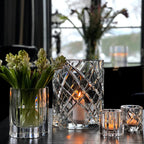 Skogsberg & Smart Classic Crystal Hurricane Lamp, Large, styled in a room setting
