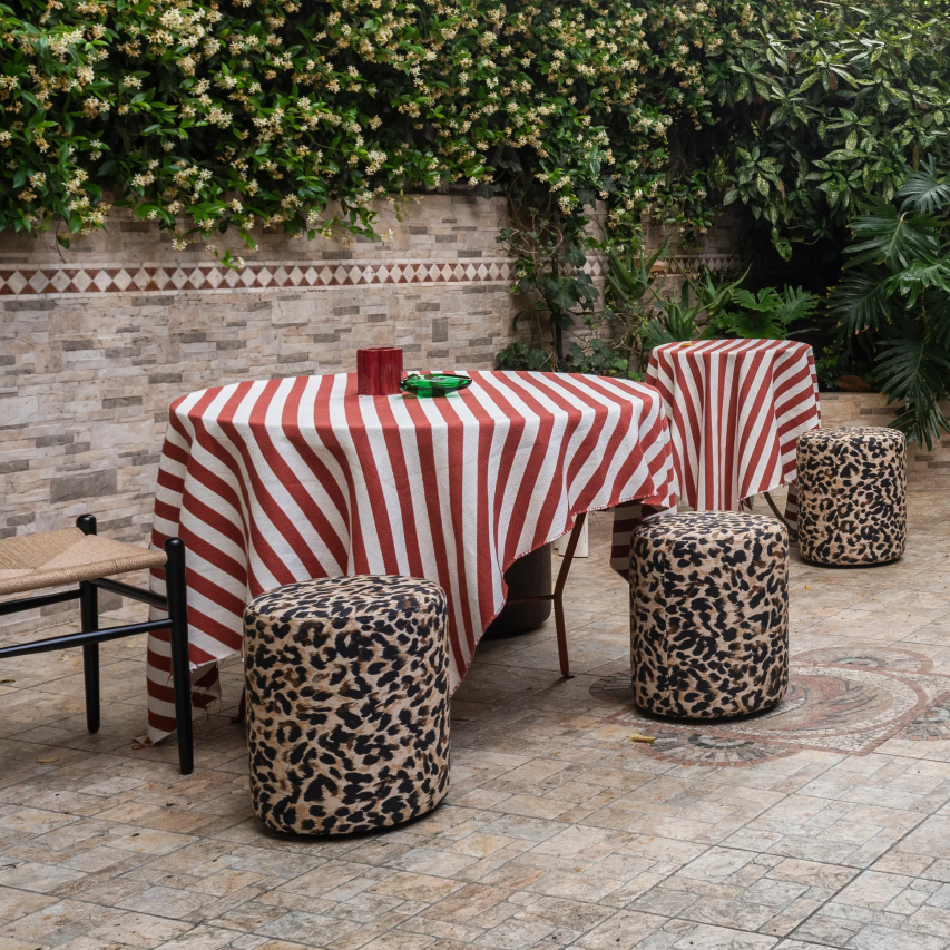 Mobile Leopard Jacquard Footstool, 44cm