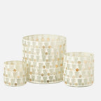 Cylinder Mosaic Glass Candle Holder – Off-White & Gold