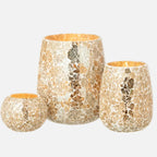 Tall Crackled Glass Candle Holder – Gold Decorative Lantern