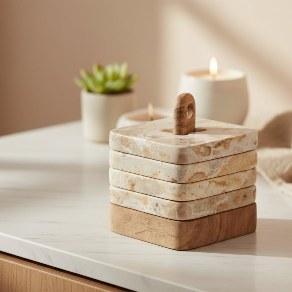 Marble Coaster Set of 4 – Natural/Beige